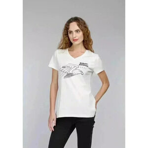 Harley Davidson 120th Anniversary Womens Size XL V-Neck T-Shirt White SS Cotton